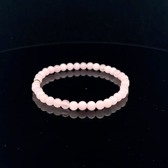 Gemstones Rose Quartz Mini 4mm Stretchable Bracelet 14k Gold Corrugated Bead - Picture 3 of 6